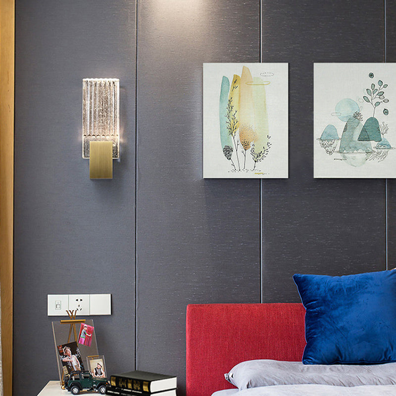 Modern Brass Wall Light Rectangle Wall Sconce with Crystal for Living Room