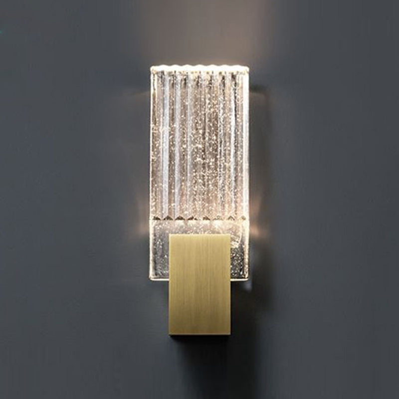 Modern Brass Wall Light Rectangle Wall Sconce with Crystal for Living Room