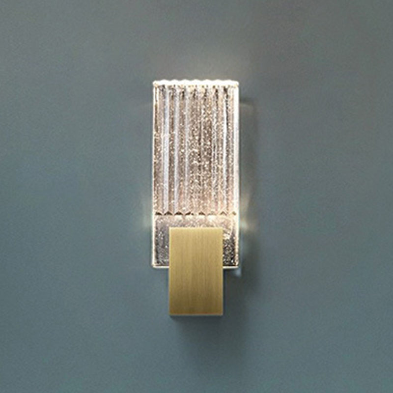 Modern Brass Wall Light Rectangle Wall Sconce with Crystal for Living Room