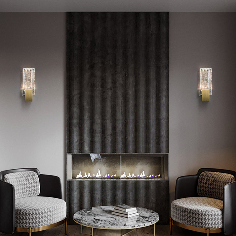 Modern Brass Wall Light Rectangle Wall Sconce with Crystal for Living Room