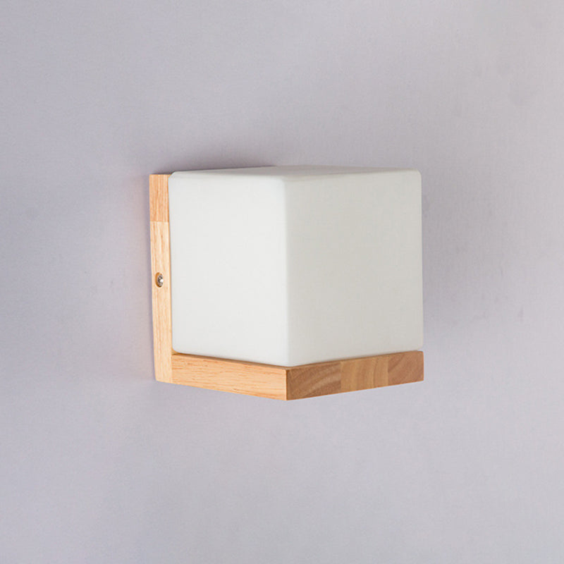 Square Wall Lighting Fixtures Modern Style Wood 1 Light Wall Lighting