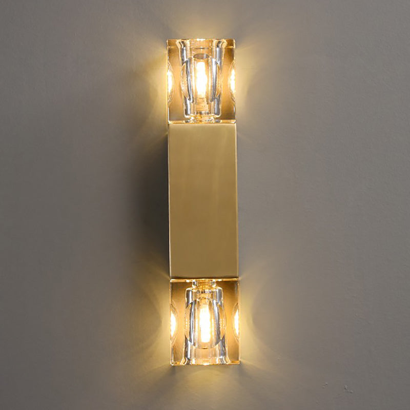 Modern Brass Wall Light Cuboid 12.5" High Wall Sconce with Crystal for Living Room