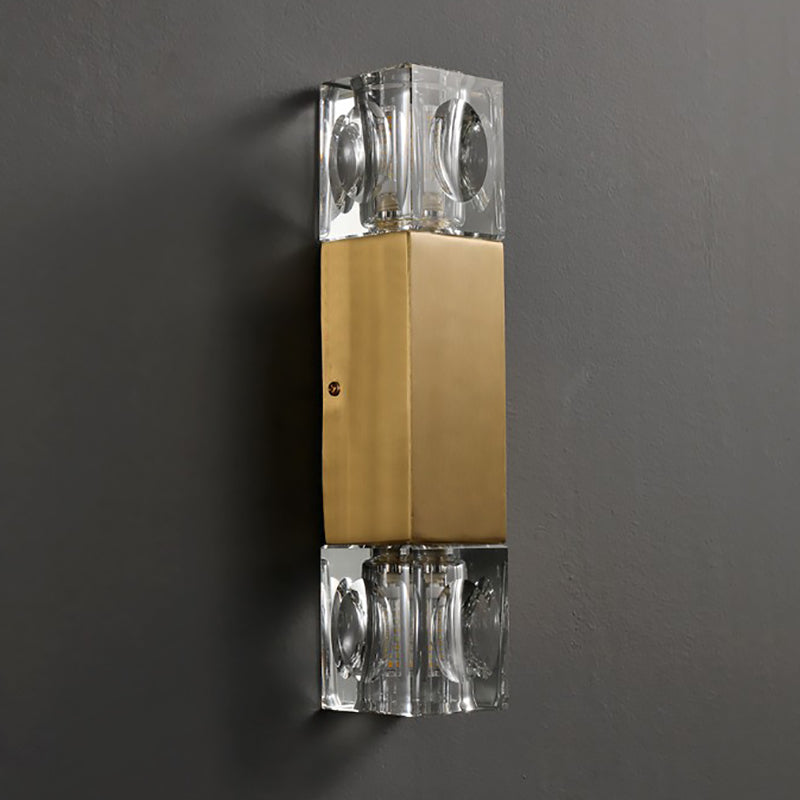 Modern Brass Wall Light Cuboid 12.5" High Wall Sconce with Crystal for Living Room