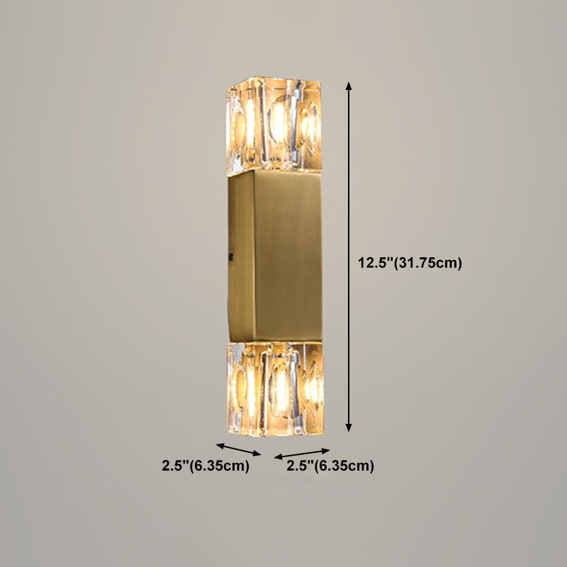 Modern Brass Wall Light Cuboid 12.5" High Wall Sconce with Crystal for Living Room