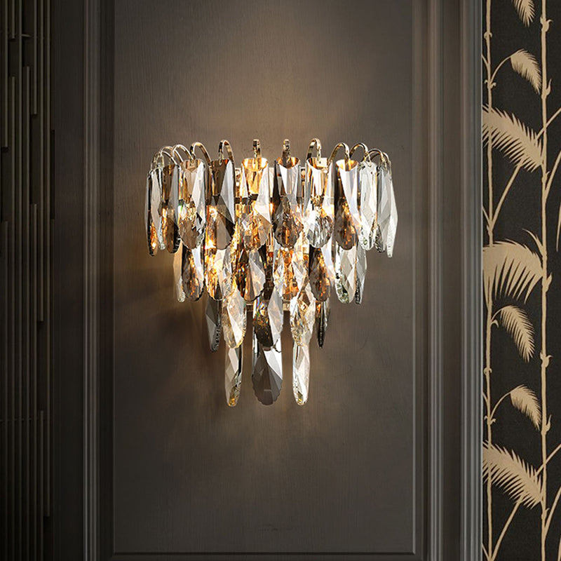 Modern Crystal Wall Light Geometric 12" High Wall Sconce in Grey for Living Room