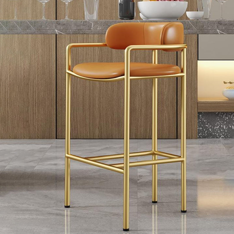 Industrial Upholstered Counter Stool Arm Low Back Bar Chair with Metal Legs