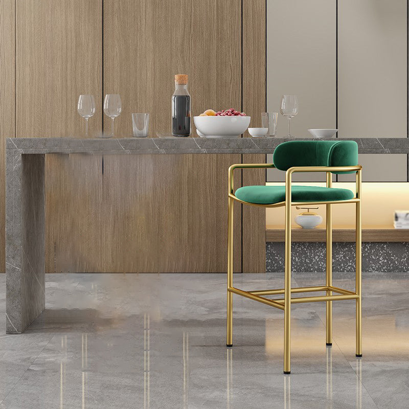 Industrial Upholstered Counter Stool Arm Low Back Bar Chair with Metal Legs