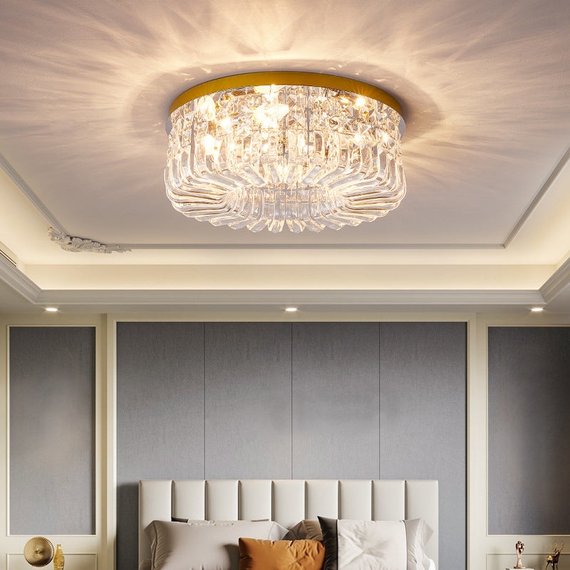 Round Ceiling Lamp Nordic Crystal Flush Mount Light Fixture for Bedroom