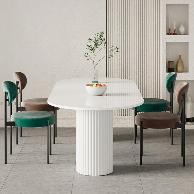 Metal Double Pedestal Table Modern Oval Dining Room Collection in White
