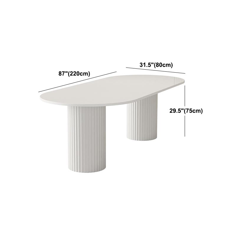 Metal Double Pedestal Table Modern Oval Dining Room Collection in White