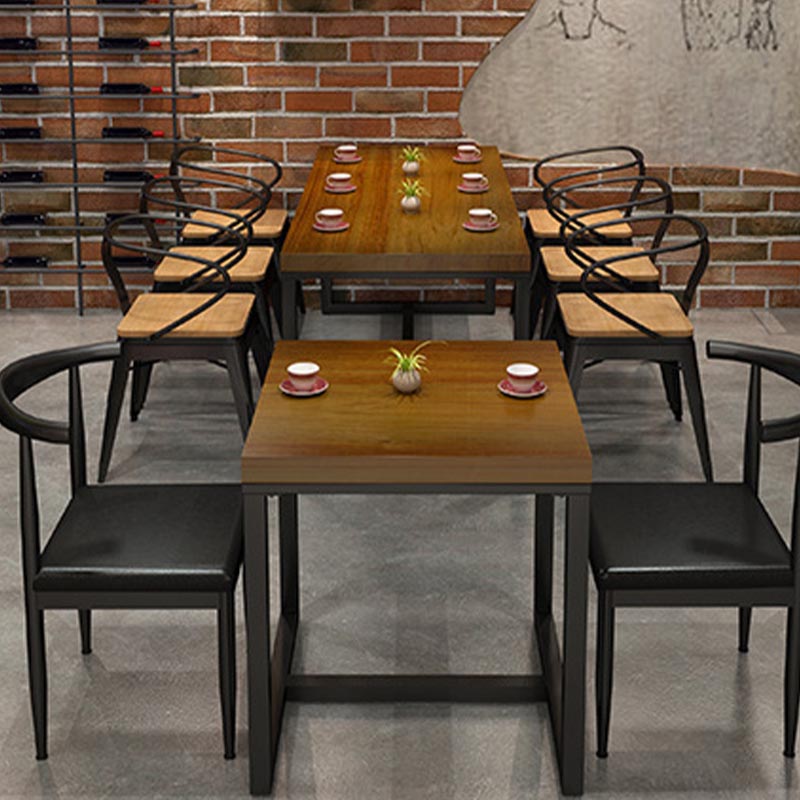 Industrial Trestle Base Dining Table Rectangle Solid Wood Dining Site Table without Chair
