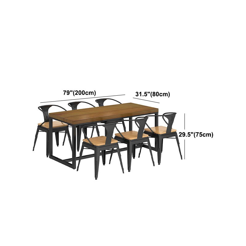 Industrial Trestle Base Dining Table Rectangle Solid Wood Dining Site Table without Chair