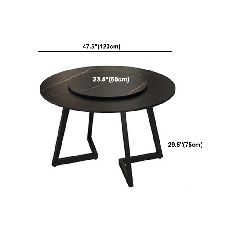 Black Double Pedestal Table Modern Round Stone and Metal Dining Room Table