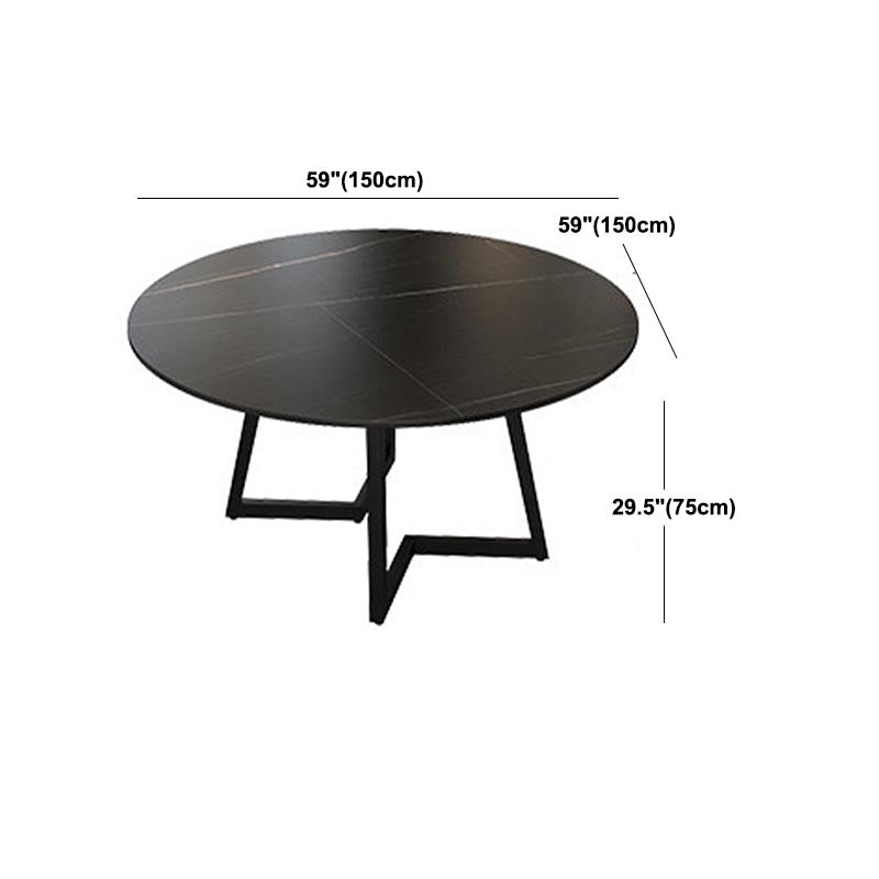 Black Double Pedestal Table Modern Round Stone and Metal Dining Room Table