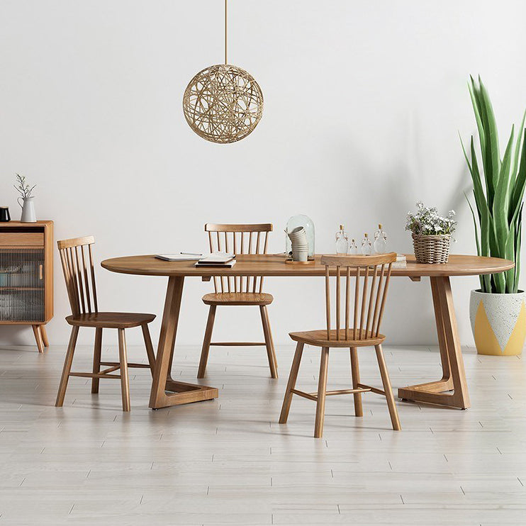 Oval Dining Table Modern Pine Solid Wood Dining Table with Natural Finish Legs