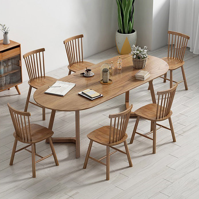Oval Dining Table Modern Pine Solid Wood Dining Table with Natural Finish Legs
