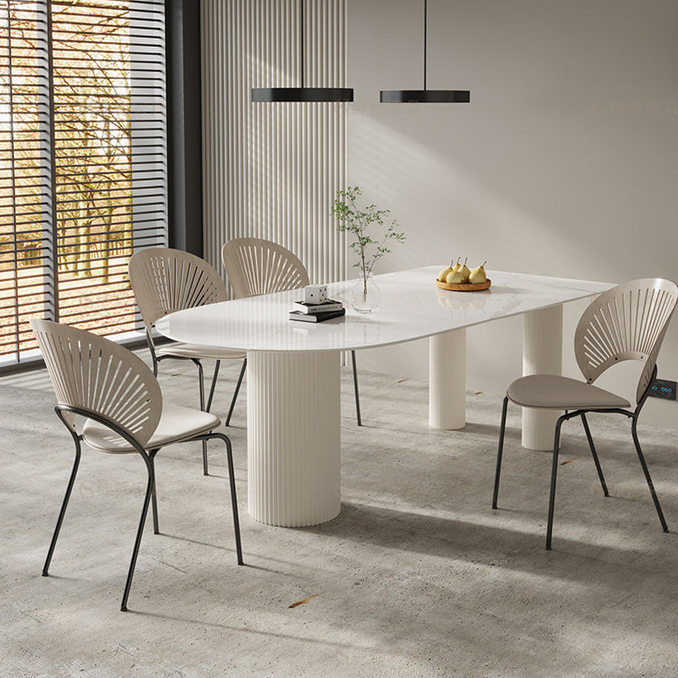 Freeform Solid Wood Dining Table Modern White Furniture with Tripod Base for Apartment