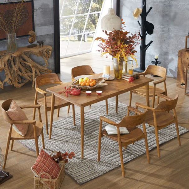 Rectangle 4 Legs Dining Table Natural Finish Legs Modern Fixed Dinner Table