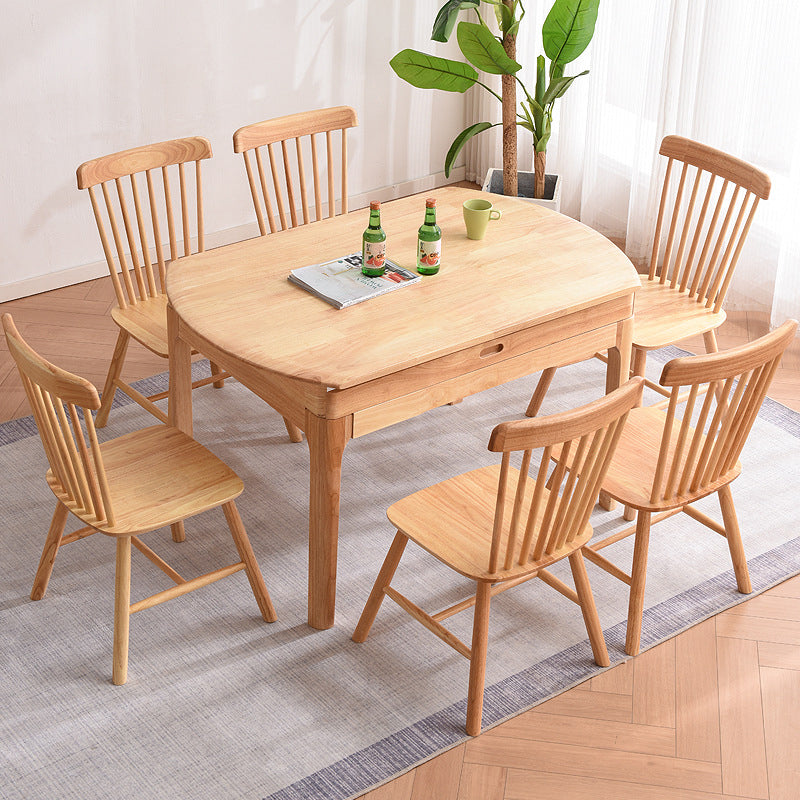 Solid Wood Dining Table Modern Extendable Furniture with 4 Legs for Home
