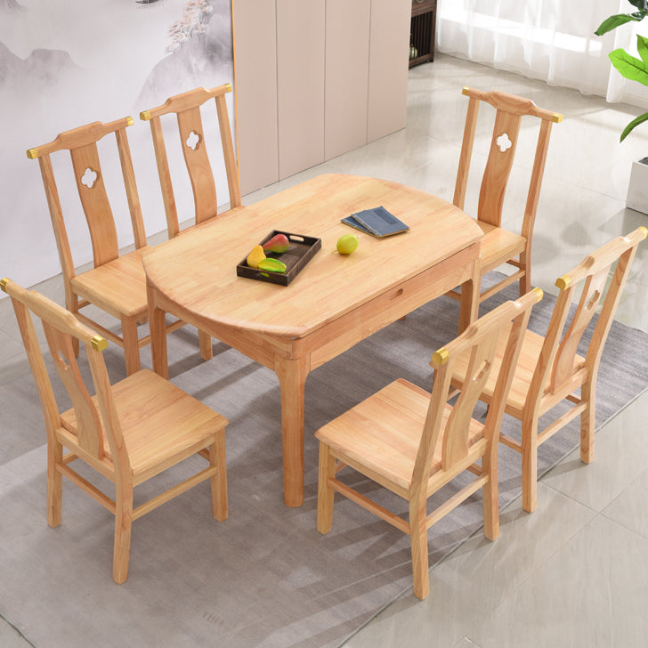 Solid Wood Dining Table Modern Extendable Furniture with 4 Legs for Home