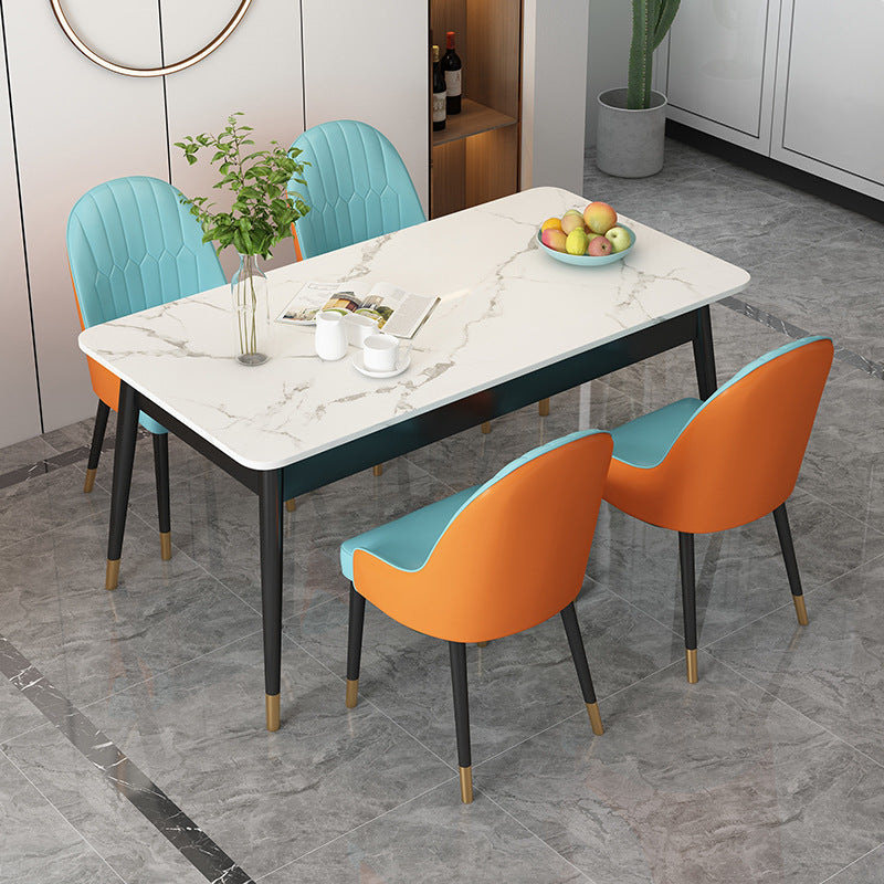 Luxury Rectangle Dining Table White Sintered Stone Top Table with 4 Iron Legs