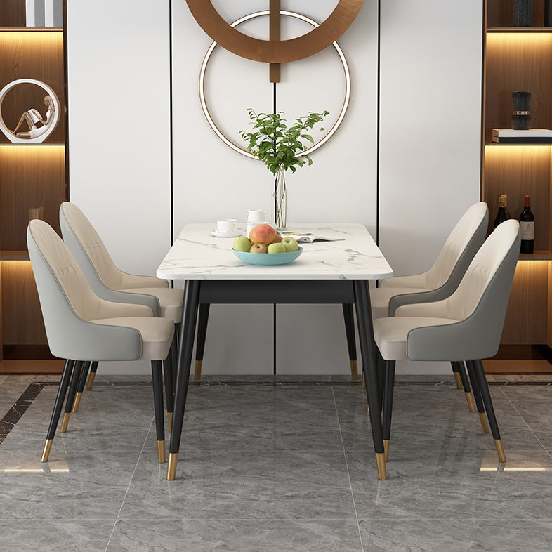 Luxury Rectangle Dining Table White Sintered Stone Top Table with 4 Iron Legs