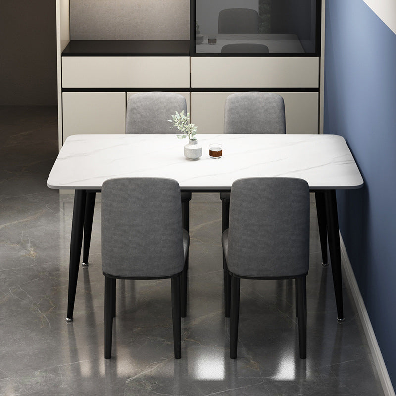 Rectangular Stone Round Table Modern Dining Table Furniture with Metal Base