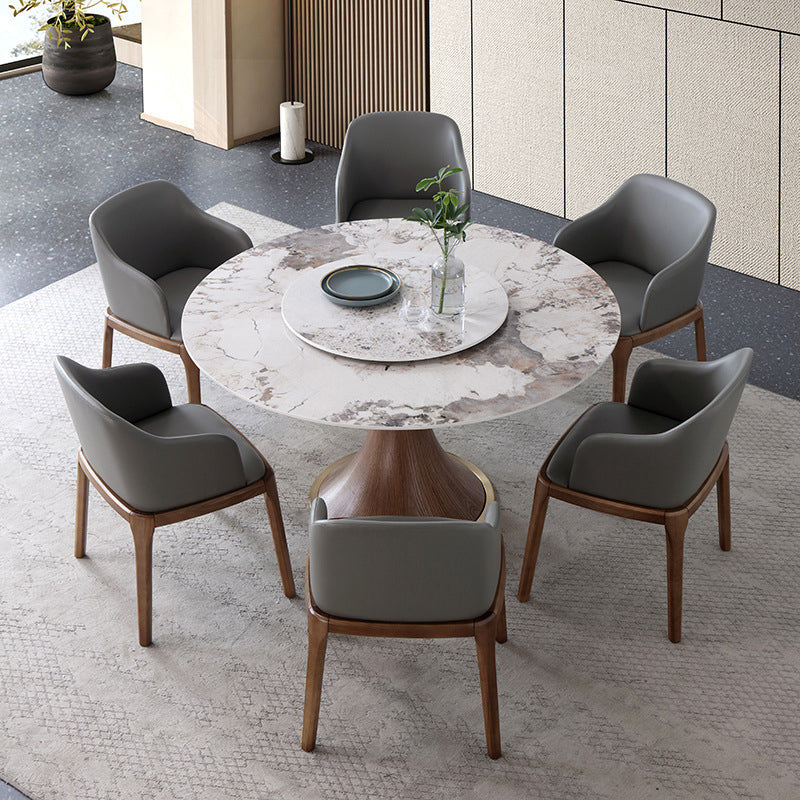 Round Sintered Stone Dining Table Modern White Furniture with Pedestal Base