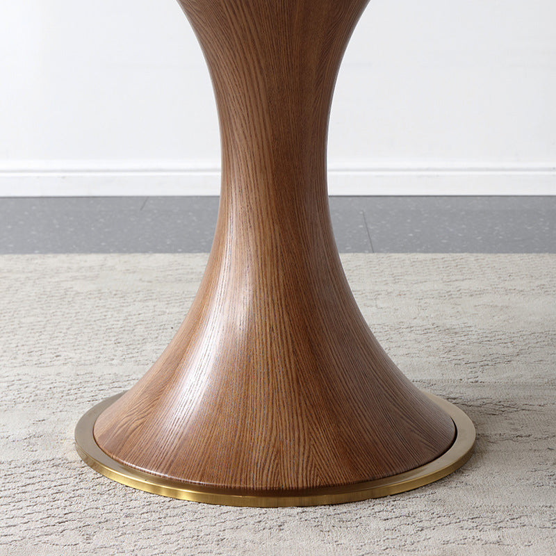 Round Sintered Stone Dining Table Modern White Furniture with Pedestal Base