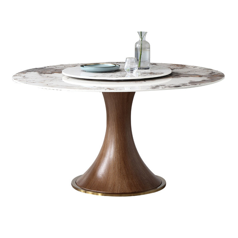 Round Sintered Stone Dining Table Modern White Furniture with Pedestal Base
