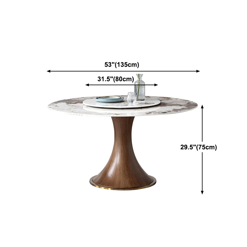 Round Sintered Stone Dining Table Modern White Furniture with Pedestal Base