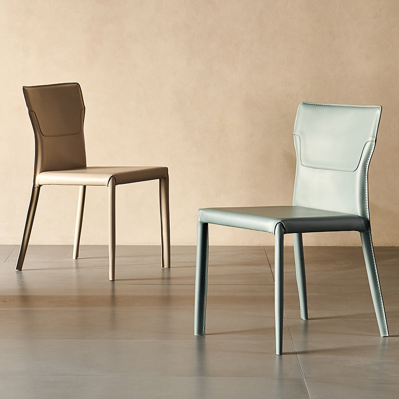 Metal Contemporary Home Side Chair with Leather Legs Matte Finish Dining Chair