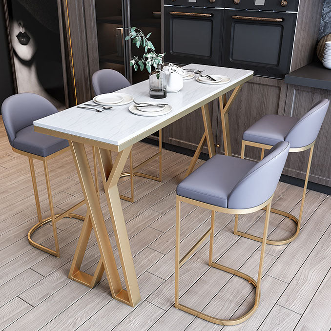 Glam Bar Table Set 1/2/3/5/7 Pcs White Stone Bar Table with Upholstered Stools