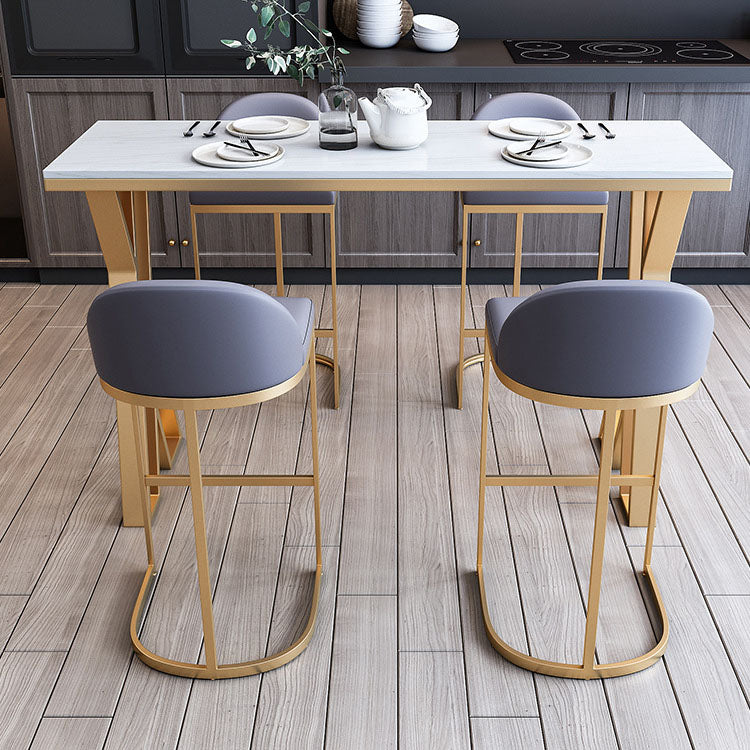 Glam Bar Table Set 1/2/3/5/7 Pcs White Stone Bar Table with Upholstered Stools