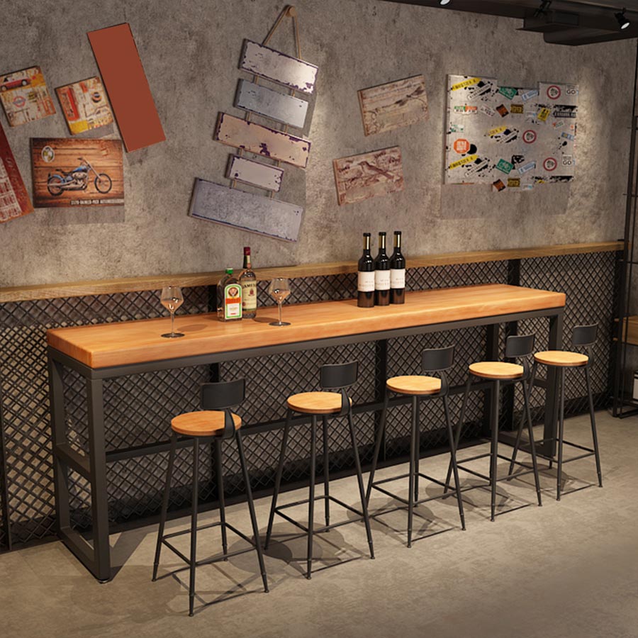 Modern 1/4/6/7 Pieces Bar Table Set Rectangle Wood Counter Table with High Stools for Cafe