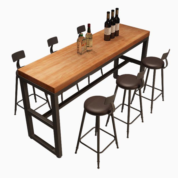 Modern 1/4/6/7 Pieces Bar Table Set Rectangle Wood Counter Table with High Stools for Cafe