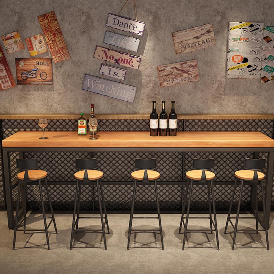 Modern 1/4/6/7 Pieces Bar Table Set Rectangle Wood Counter Table with High Stools for Cafe