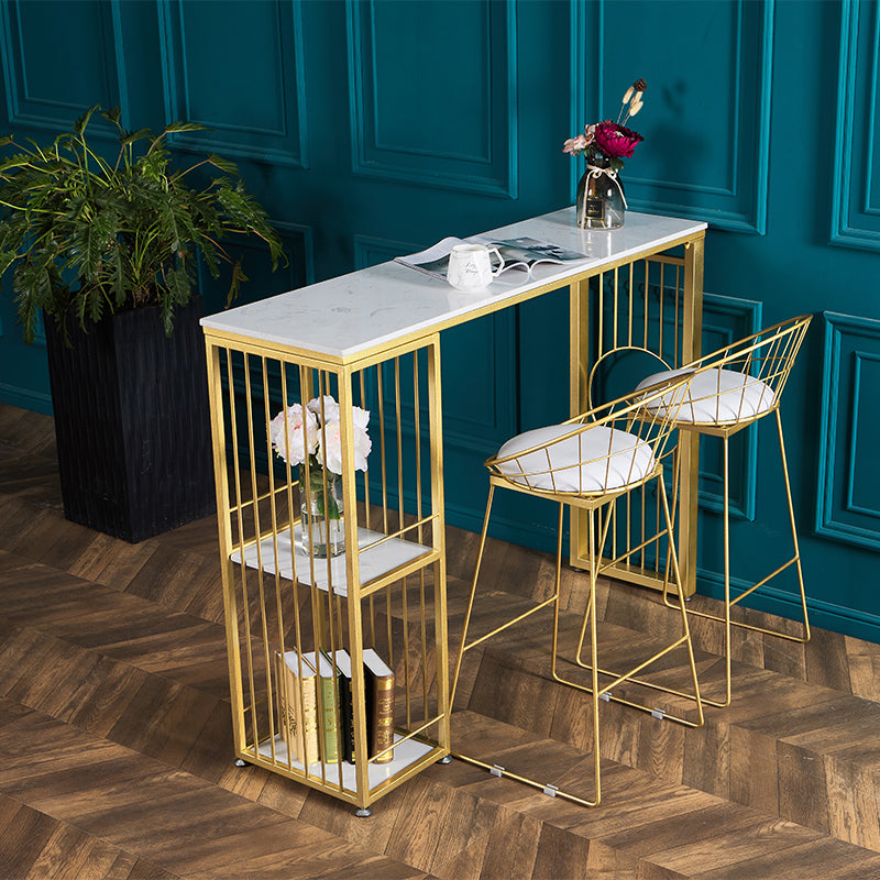 Glam Bar Table Set 1/2/3 Pieces Rectangle Stone Counter Table with High Stools for Kitchen