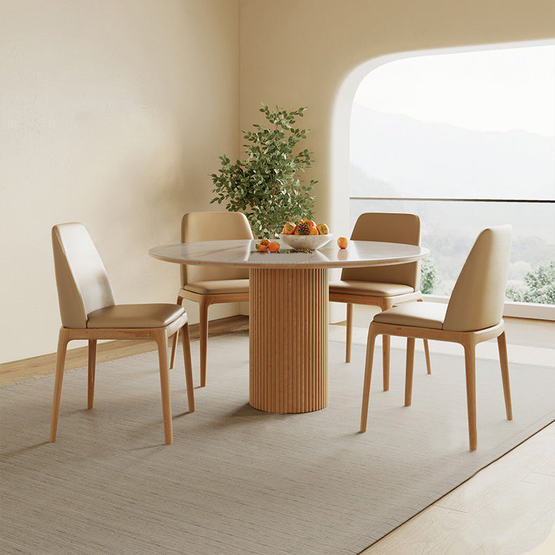 Stone Top Dining Set 1/4/5/7 Pcs Solid Wood Frame Dining Table and Chairs