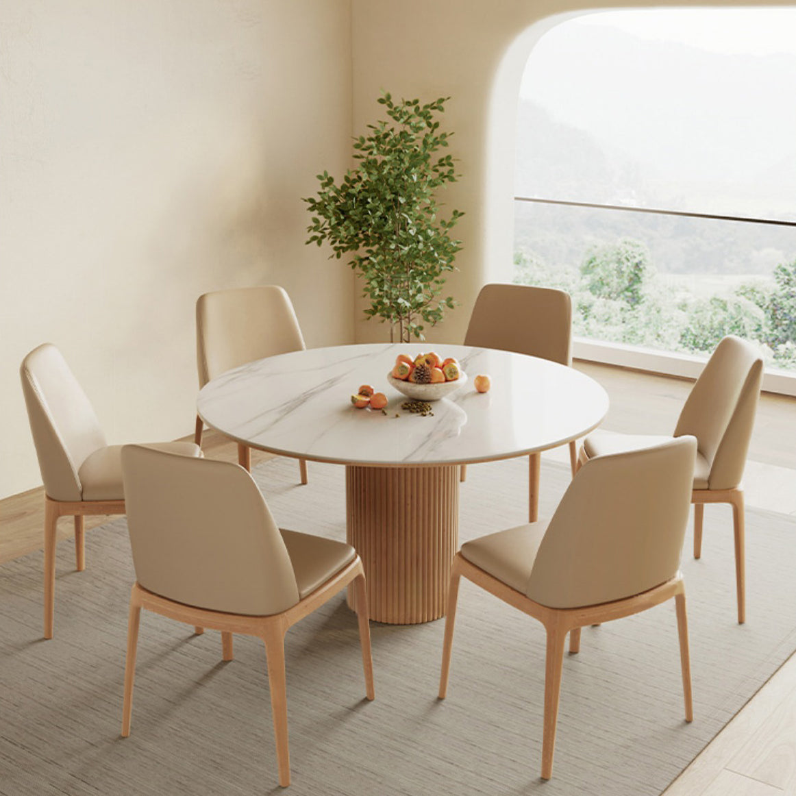 Stone Top Dining Set 1/4/5/7 Pcs Solid Wood Frame Dining Table and Chairs