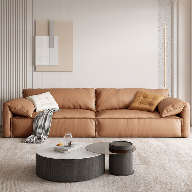 Modern Sewn Pillow Back Sofa 31.49" H Faux Leather Pillow Top Arm Sofa
