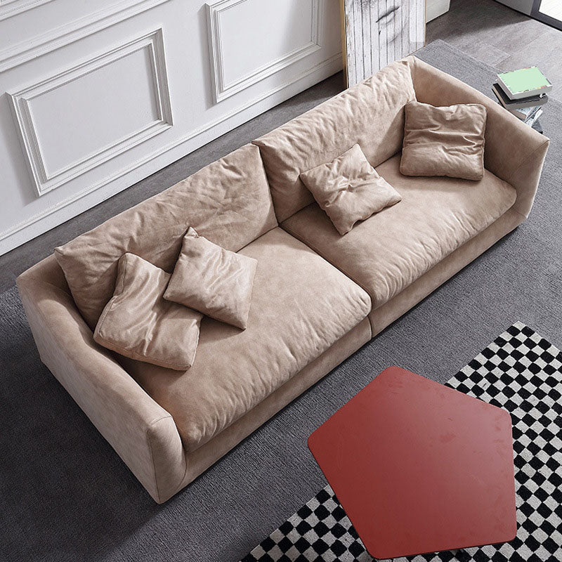 Modern 4-seater Fabric Sofa Flared Arm Sofa with Bolster Pillows