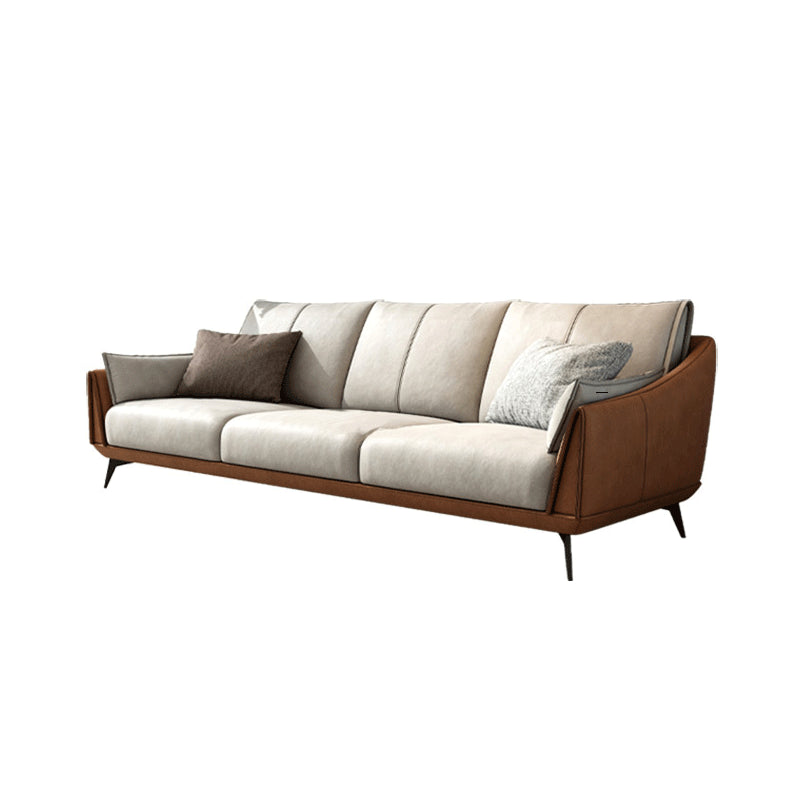 Modernism Sofa with Bolster Pillows Sloped Arm Sofa in Orange