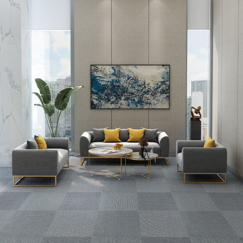 Grey Velvet Sofa with Tight Back and Gold Frame for Living Room