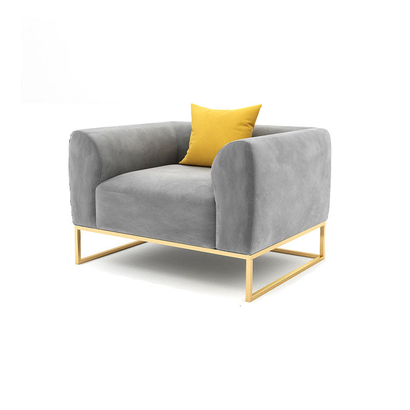 Grey Velvet Sofa with Tight Back and Gold Frame for Living Room