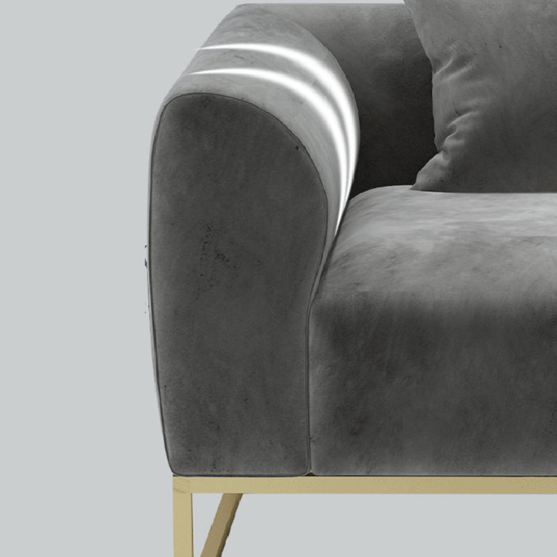 Grey Velvet Sofa with Tight Back and Gold Frame for Living Room