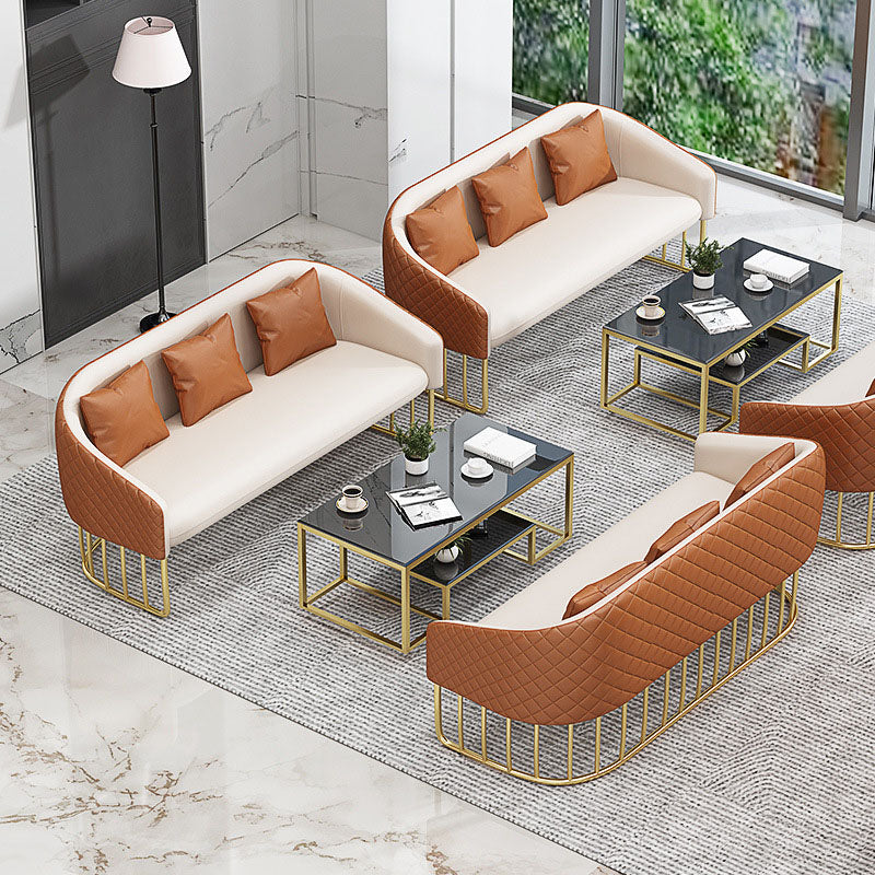 Sloped Arm Sofa Faux Leather 25.59" Wide Sofa with Gold Frame