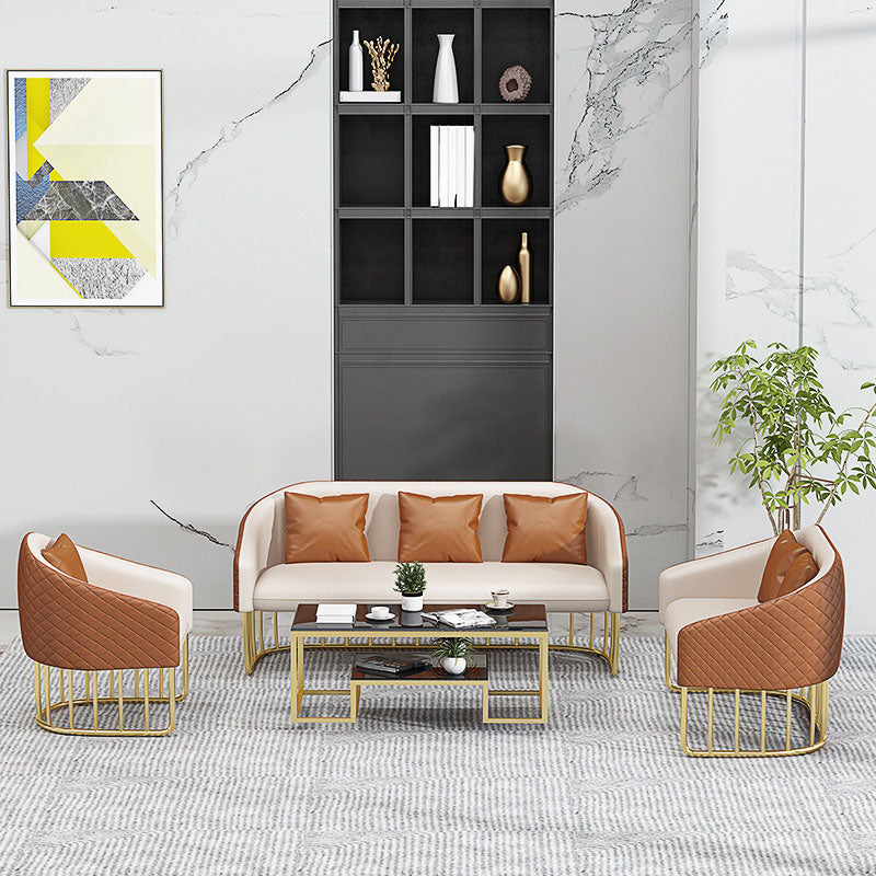 Sloped Arm Sofa Faux Leather 25.59" Wide Sofa with Gold Frame