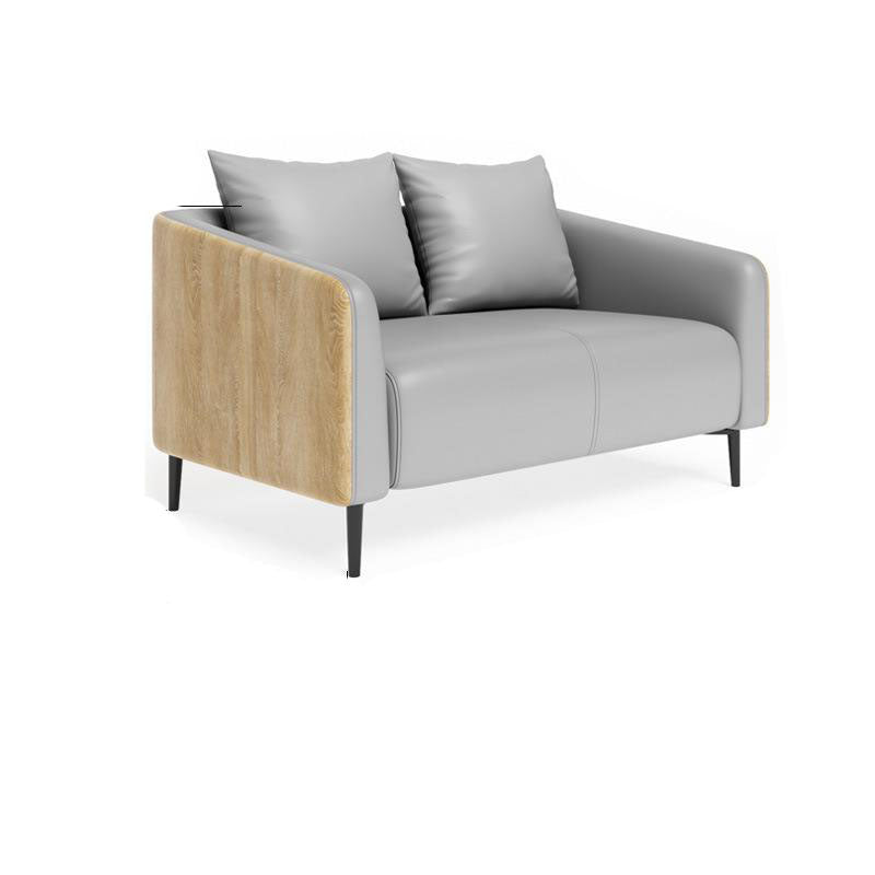 Modernism Faux Leather Sofa Tuxedo Arm Sofa with Wood Grain Accent