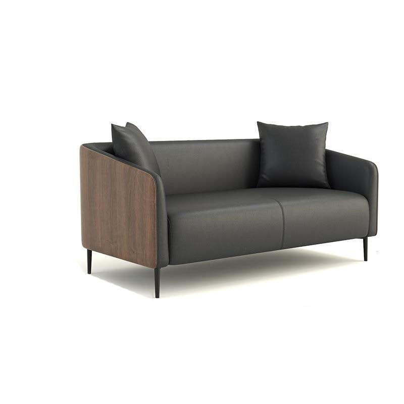 Modernism Faux Leather Sofa Tuxedo Arm Sofa with Wood Grain Accent